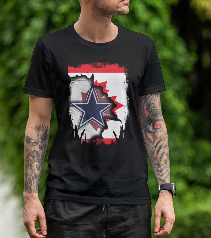 Dallas Cowboys Logo With Canadian Flag Background T-Shirt