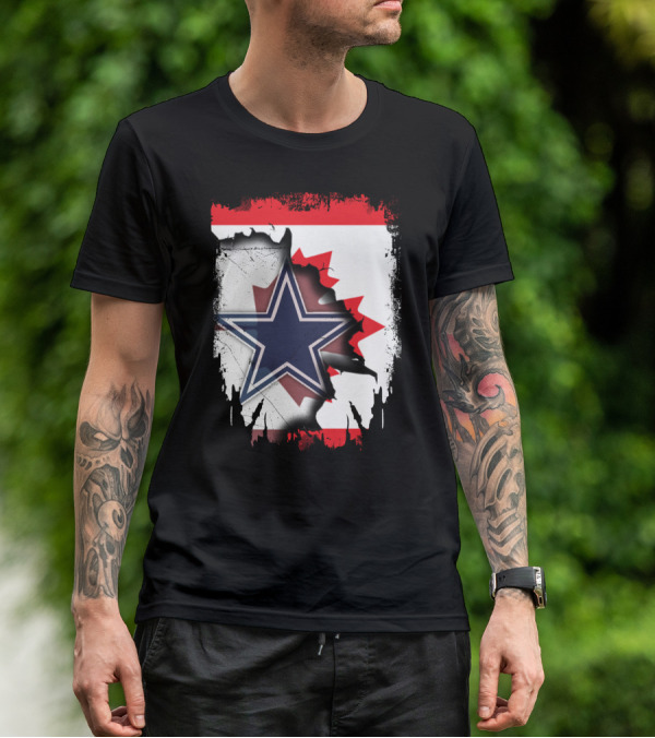 Dallas Cowboys Logo With Canadian Flag Background T-Shirt