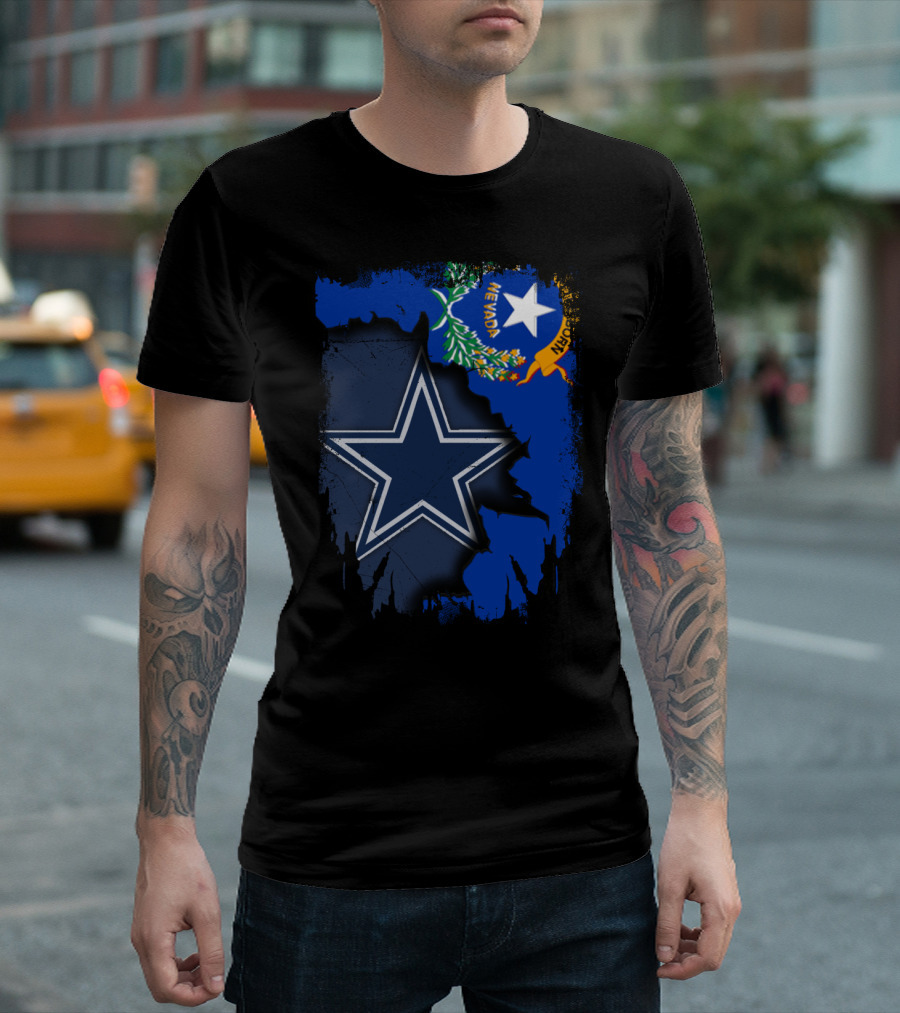 Nevada Map with Flag and Dallas Cowboys Star T-Shirt