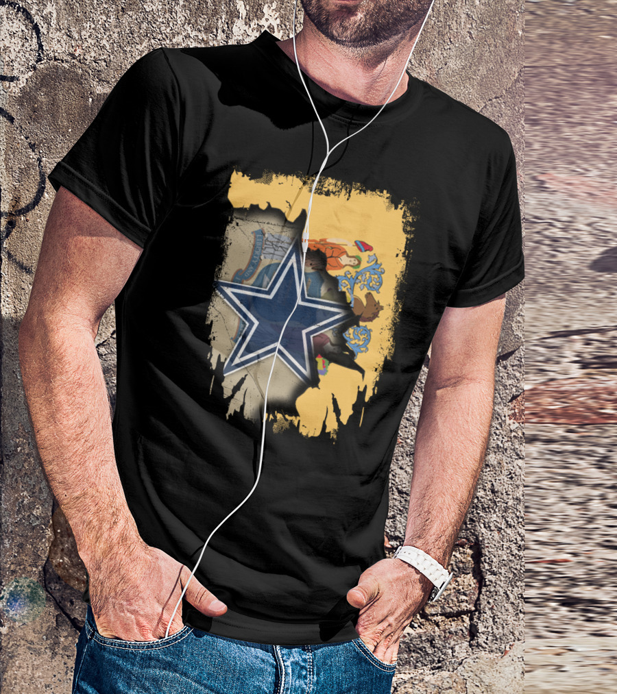 New Jersey Cowboys Star Emblem With State Flag Background T-Shirt