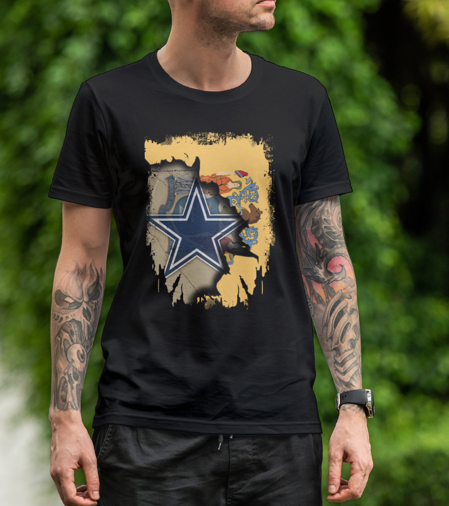 New Jersey Cowboys Star Emblem With State Flag Background T-Shirt