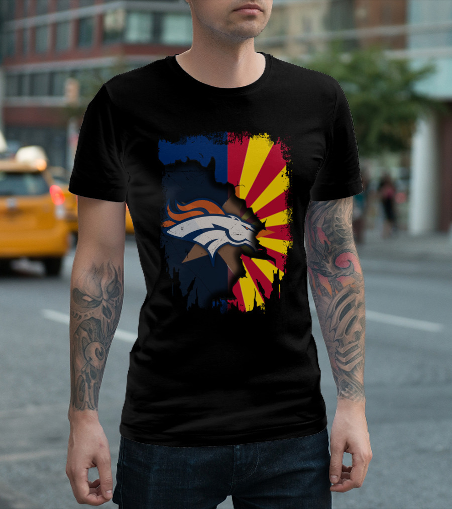 Arizona Flag And Denver Broncos Logo Fusion T-Shirt