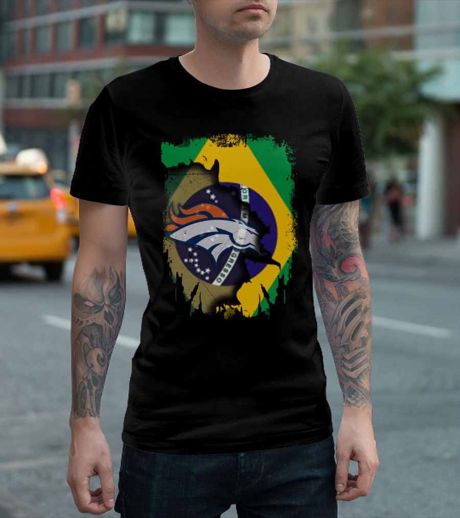 Brazilian Flag With Denver Broncos Logo Integration T-Shirt