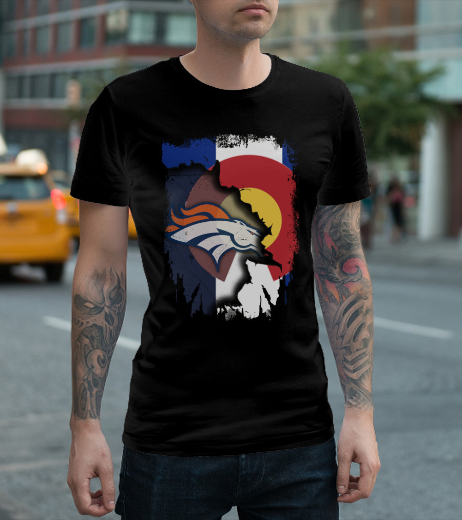 Colorado Flag with Broncos Logo Fusion T-Shirt