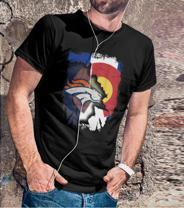 Colorado Flag With Broncos Logo Fusion T-Shirt