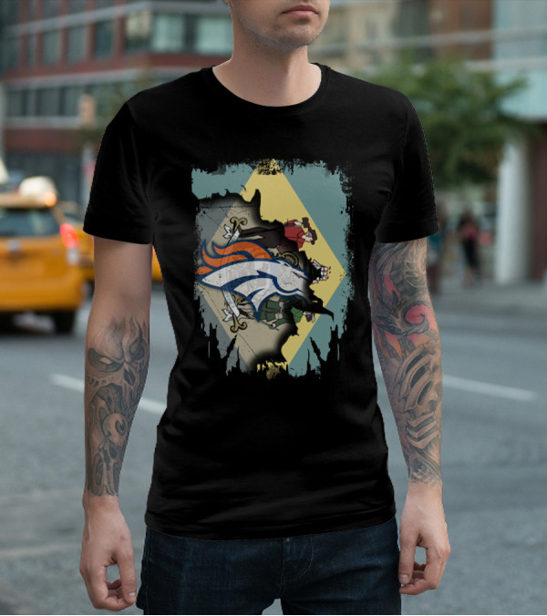 Delaware State Flag With Broncos Horse Logo Collaboration T-Shirt