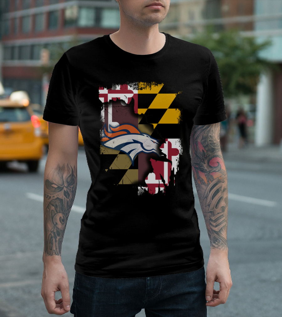 Maryland State Flag With Broncos Logo Together T-Shirt