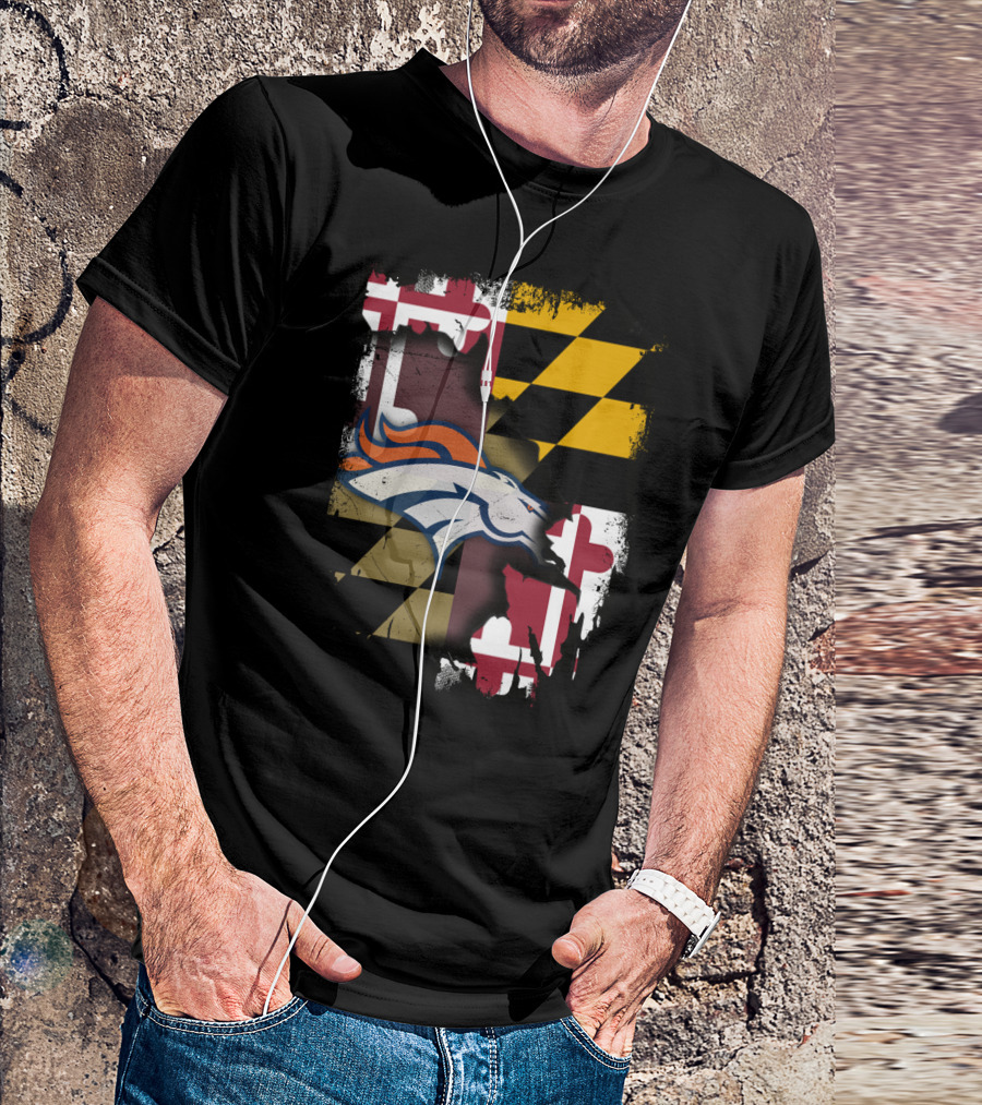 Maryland State Flag With Broncos Logo Together T-Shirt