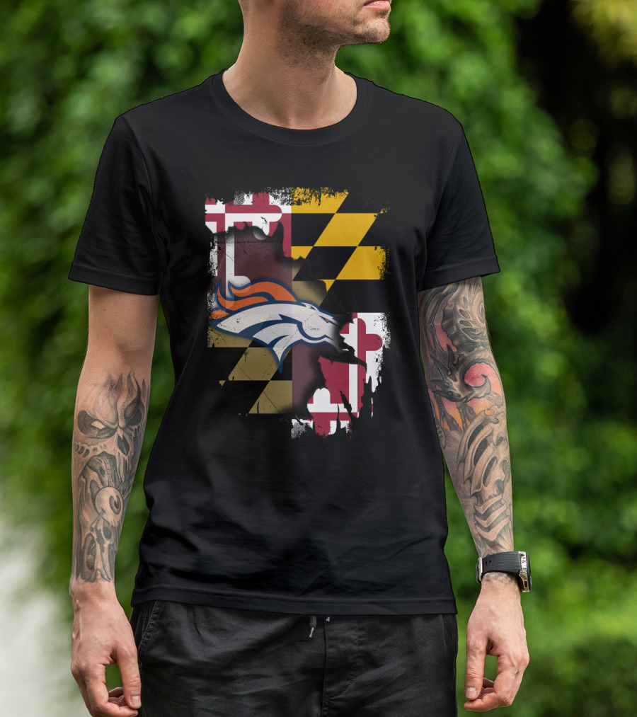 Maryland State Flag With Broncos Logo Together T-Shirt
