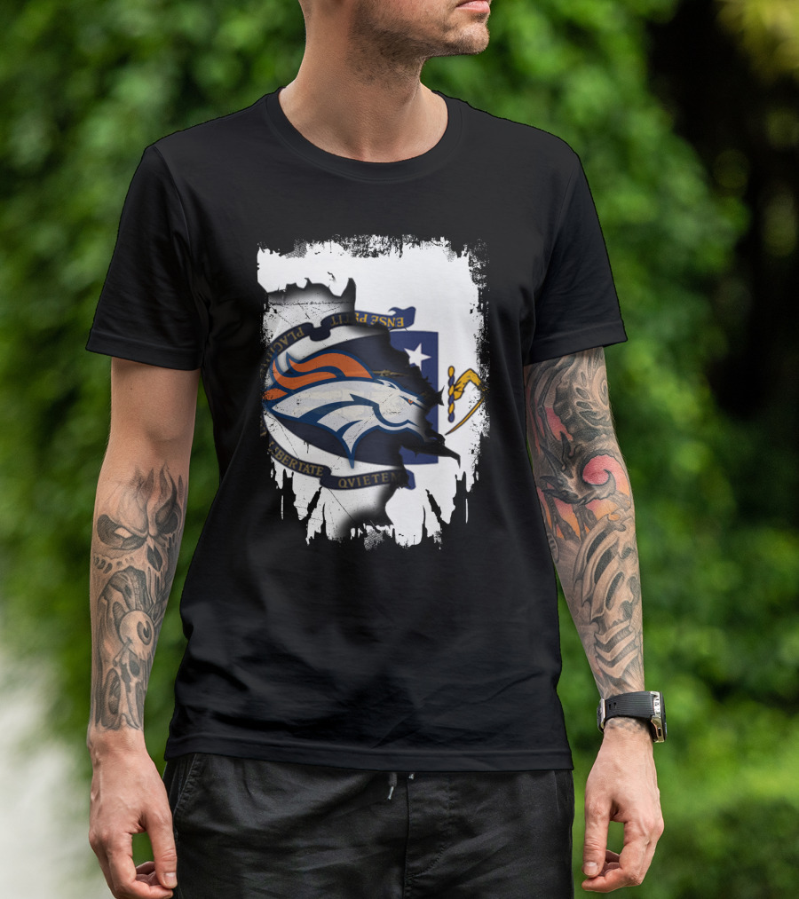 Together Massachusetts With Denver Broncos Logo And Massachusetts State Seal T-Shirt