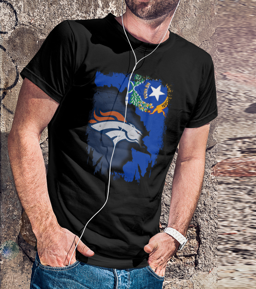 Nevada Proud With Broncos Spirit And State Flag T-Shirt
