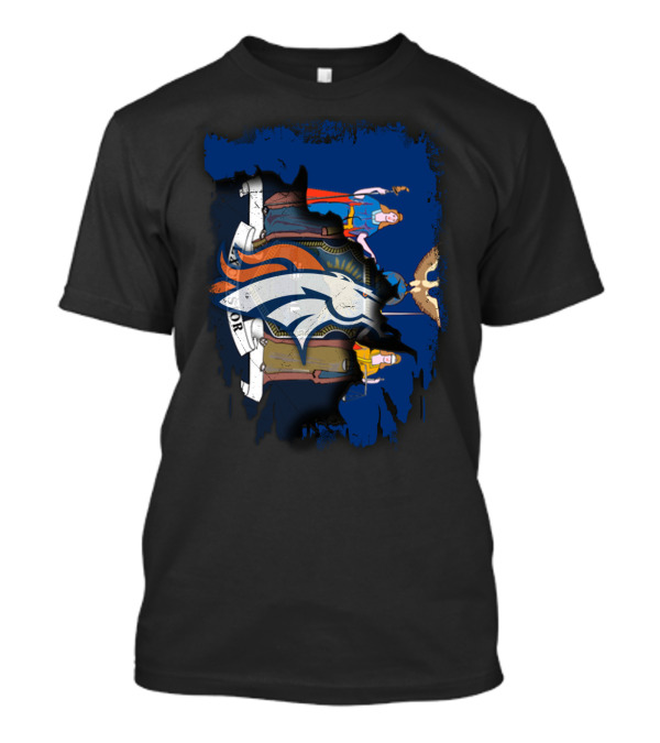 New York State Crest Overlaid With Broncos Logo Together T-Shirt