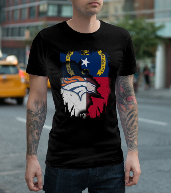 North Carolina State Flag With Broncos Emblem T-Shirt