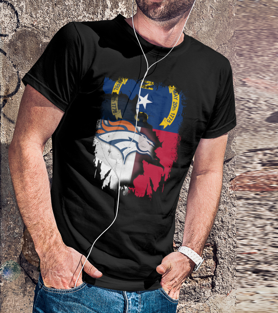 North Carolina State Flag With Broncos Emblem T-Shirt