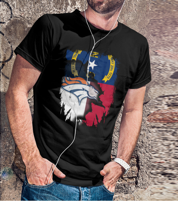 North Carolina State Flag With Broncos Emblem T-Shirt