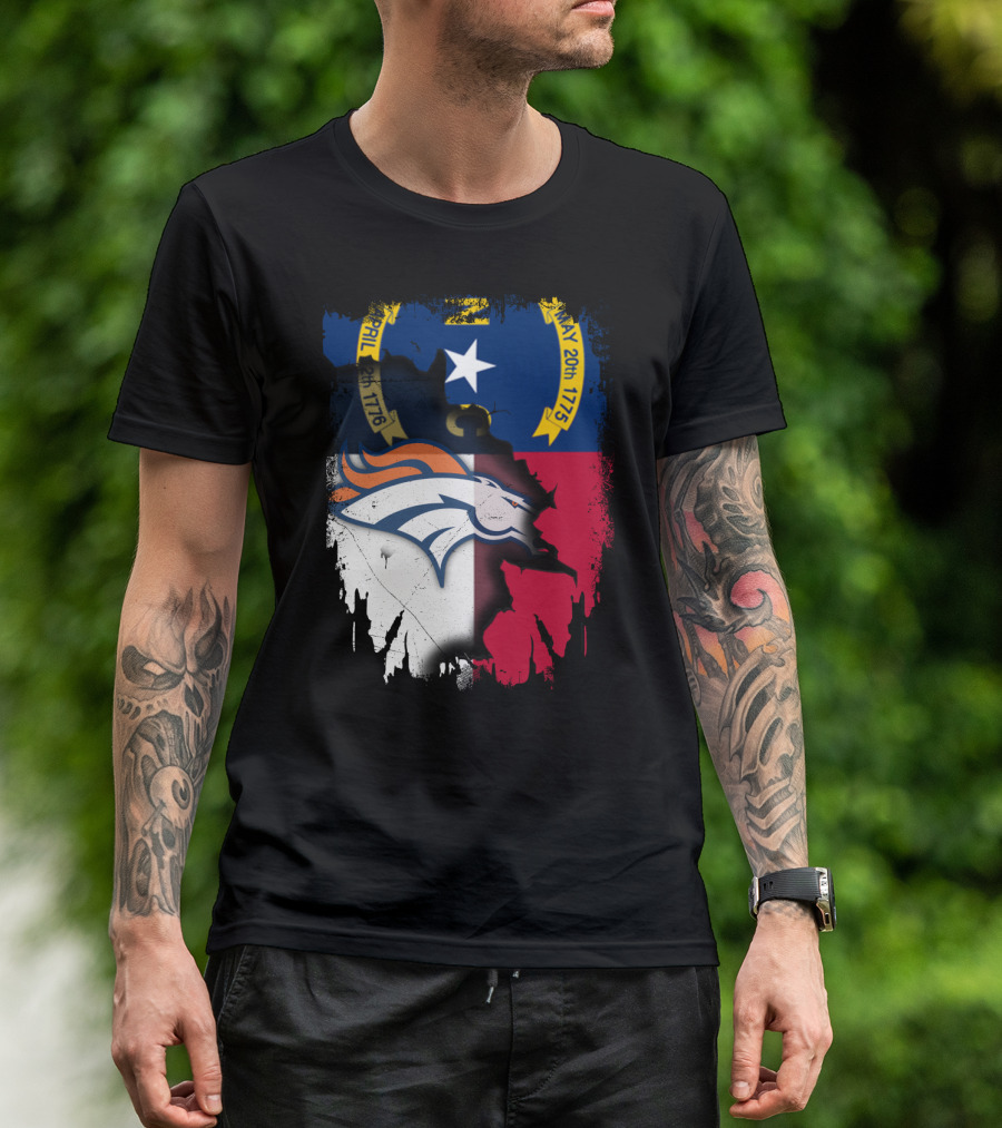 North Carolina State Flag With Broncos Emblem T-Shirt