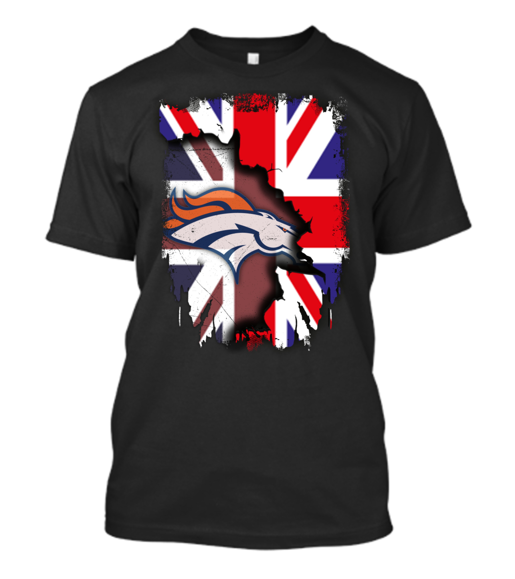 United Kingdom Flag With Broncos Logo Fusion T-Shirt