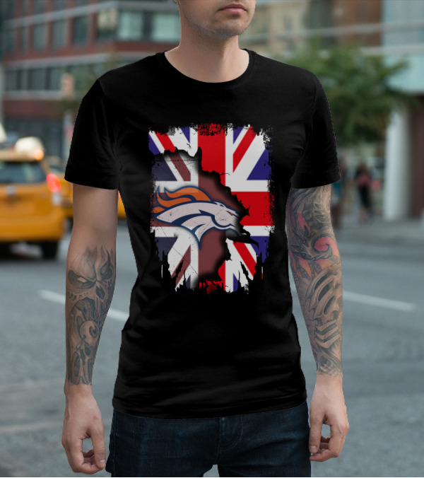 United Kingdom Flag With Broncos Logo Fusion T-Shirt