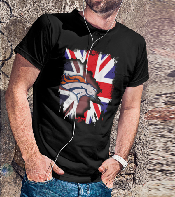 United Kingdom Flag With Broncos Logo Fusion T-Shirt