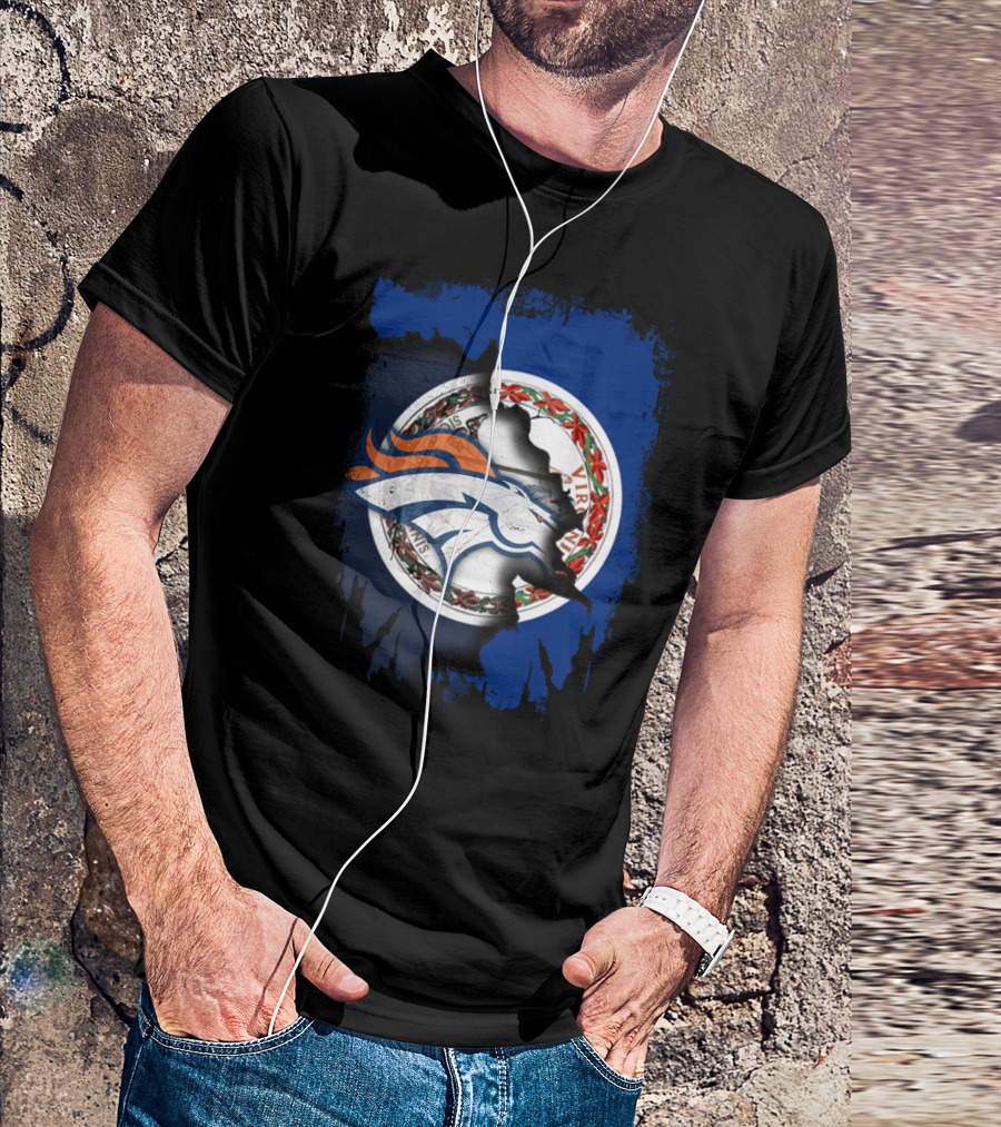 Together Virginia With Broncos Logo Over State Flag T-Shirt