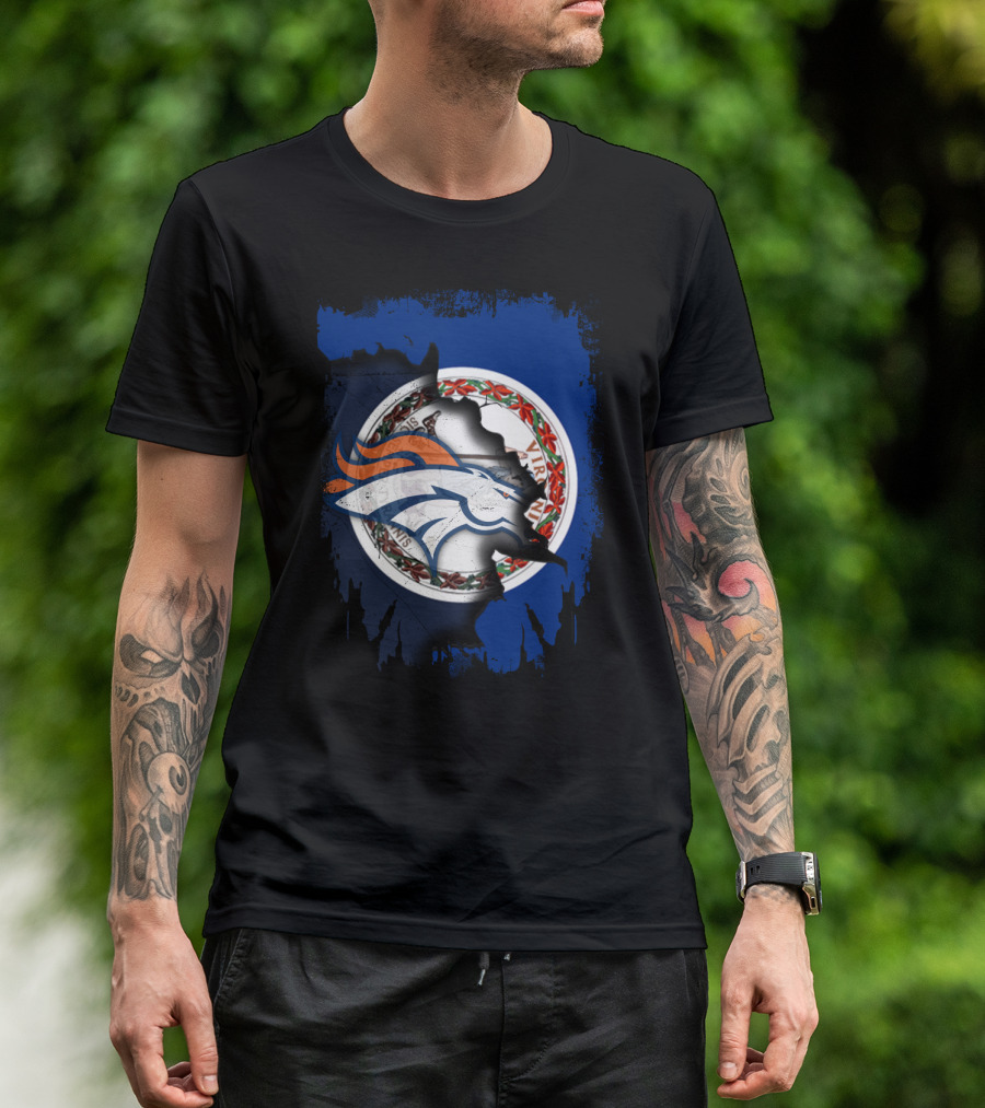 Together Virginia With Broncos Logo Over State Flag T-Shirt