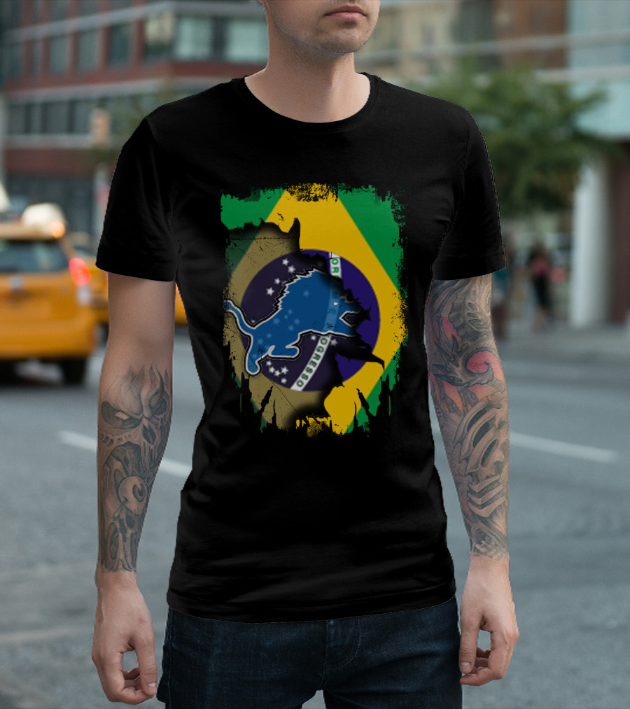 Brazilian Flag Blended With Blue Lion T-Shirt