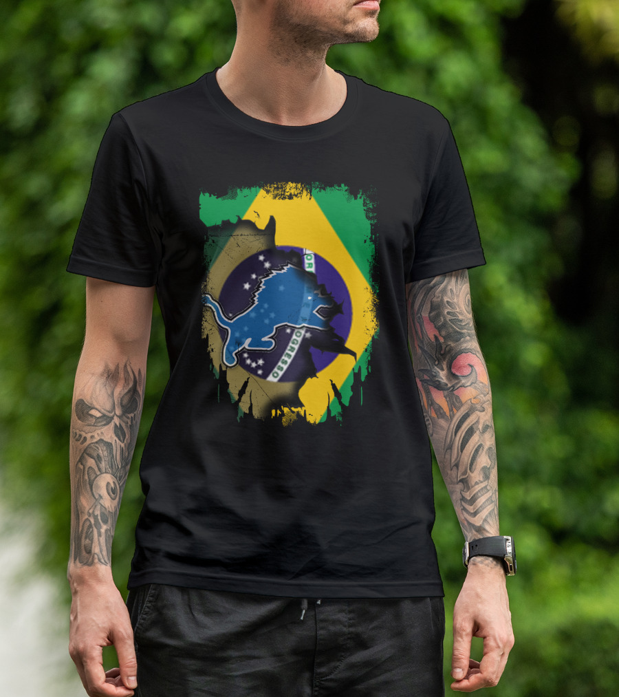 Brazilian Flag Blended With Blue Lion T-Shirt