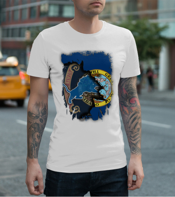 Idaho State Seal With Detroit Lions Collaboration T-Shirt