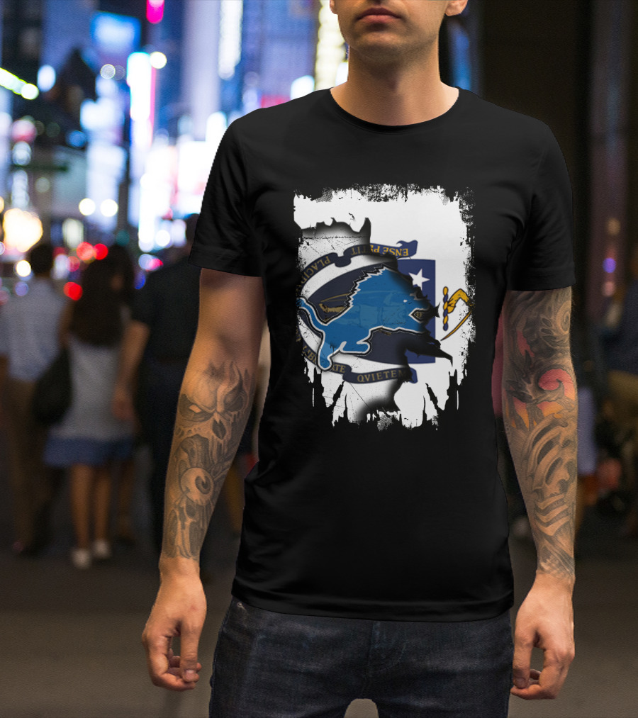 Detroit Lions And Massachusetts Flag United T-Shirt