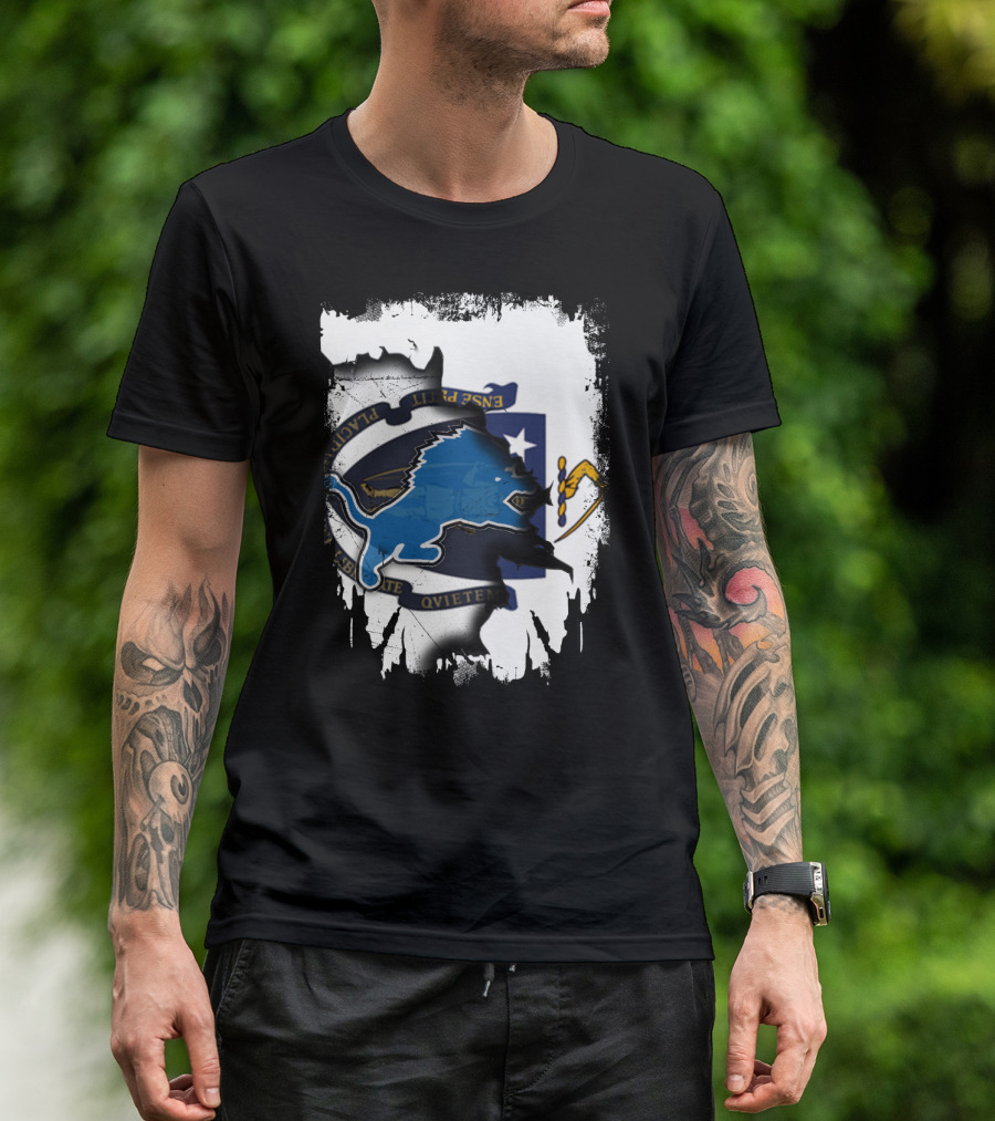 Detroit Lions And Massachusetts Flag United T-Shirt