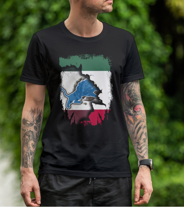 Together Mexico Detroit Lions Flag Fusion T-Shirt