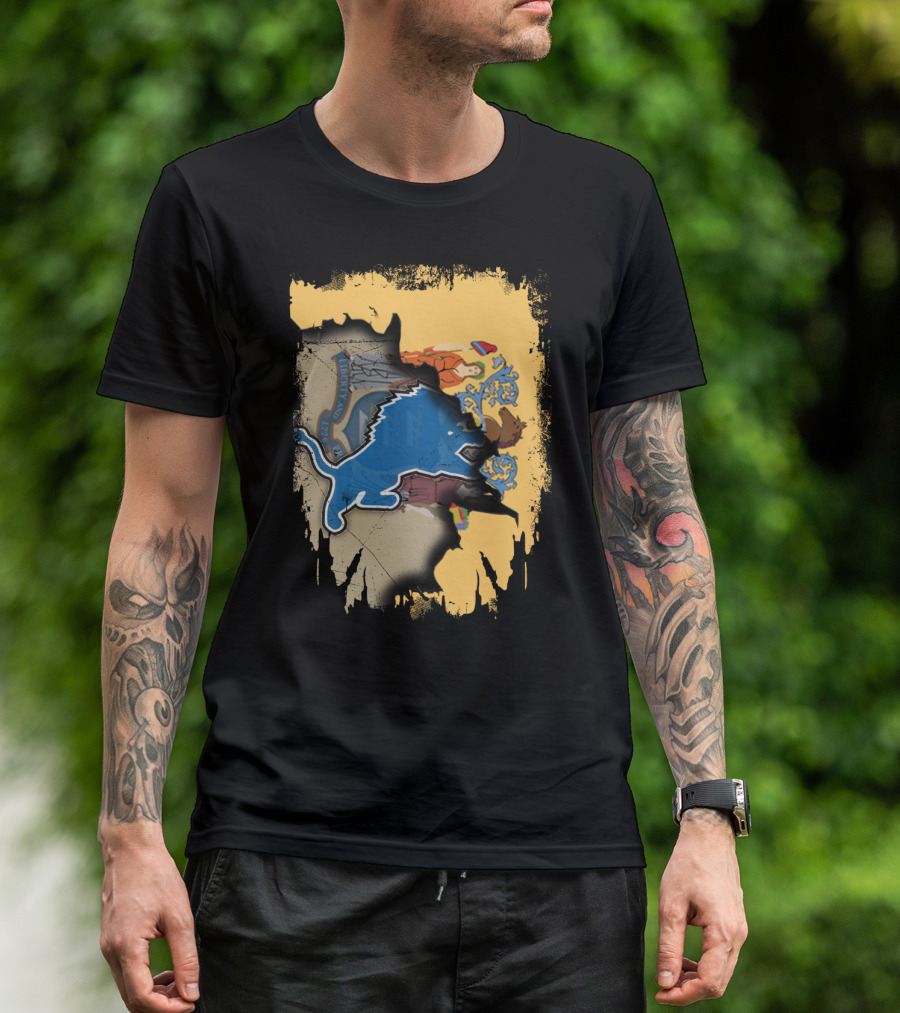 Together New Jersey With Detroit Lions Crest Integration T-Shirt