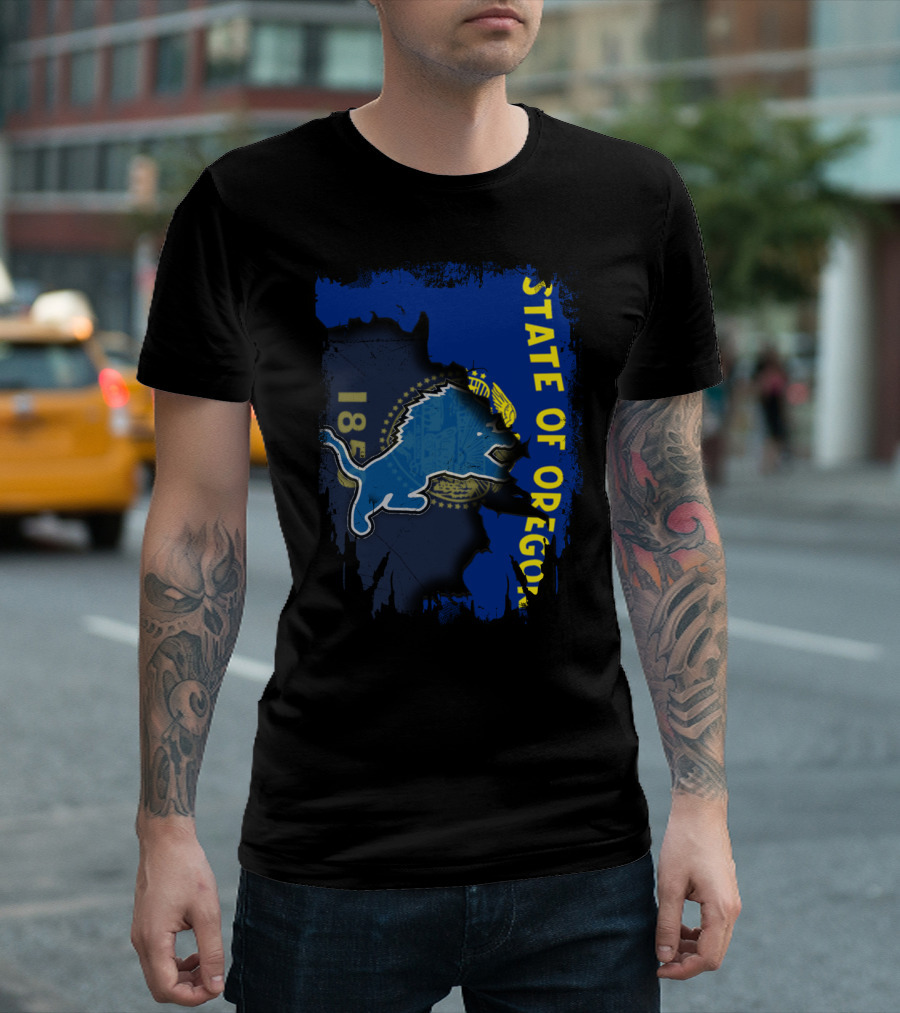State of Oregon 1859 with Detroit Lions Mashup T-Shirt