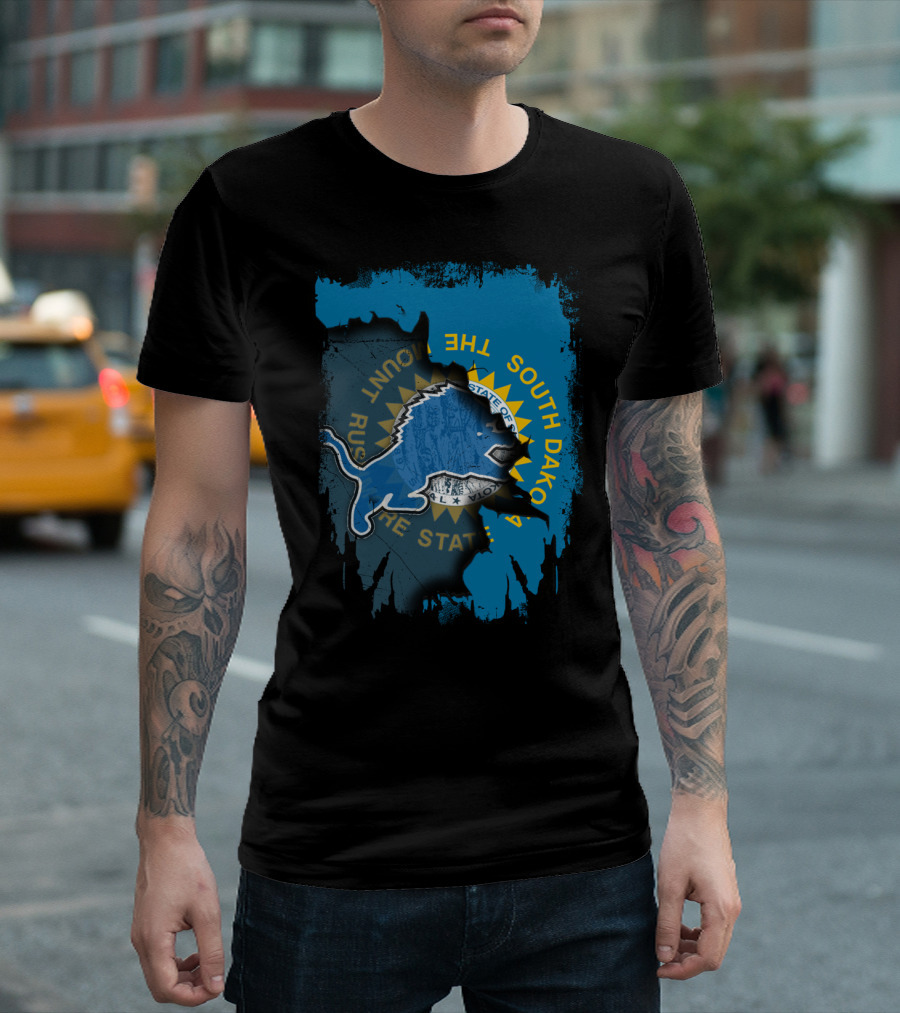 South Dakota with Detroit Lions State Pride T-Shirt