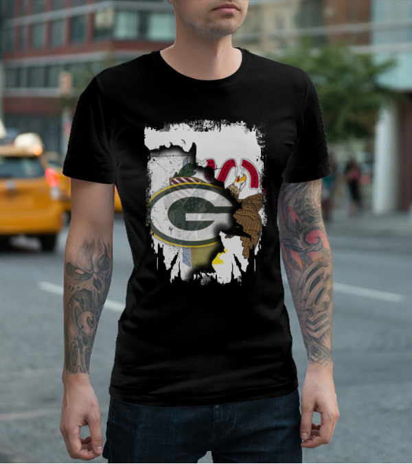 Illinois State Flag Blended With Green Bay Packers T-Shirt