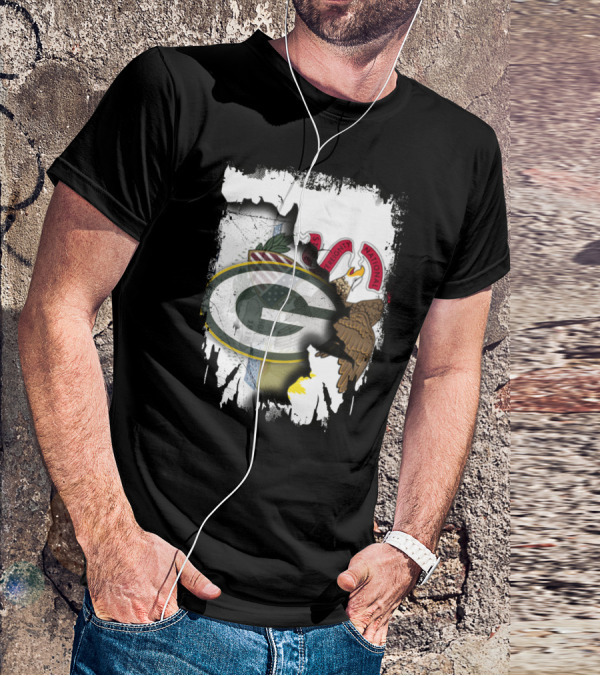 Illinois State Flag Blended With Green Bay Packers T-Shirt