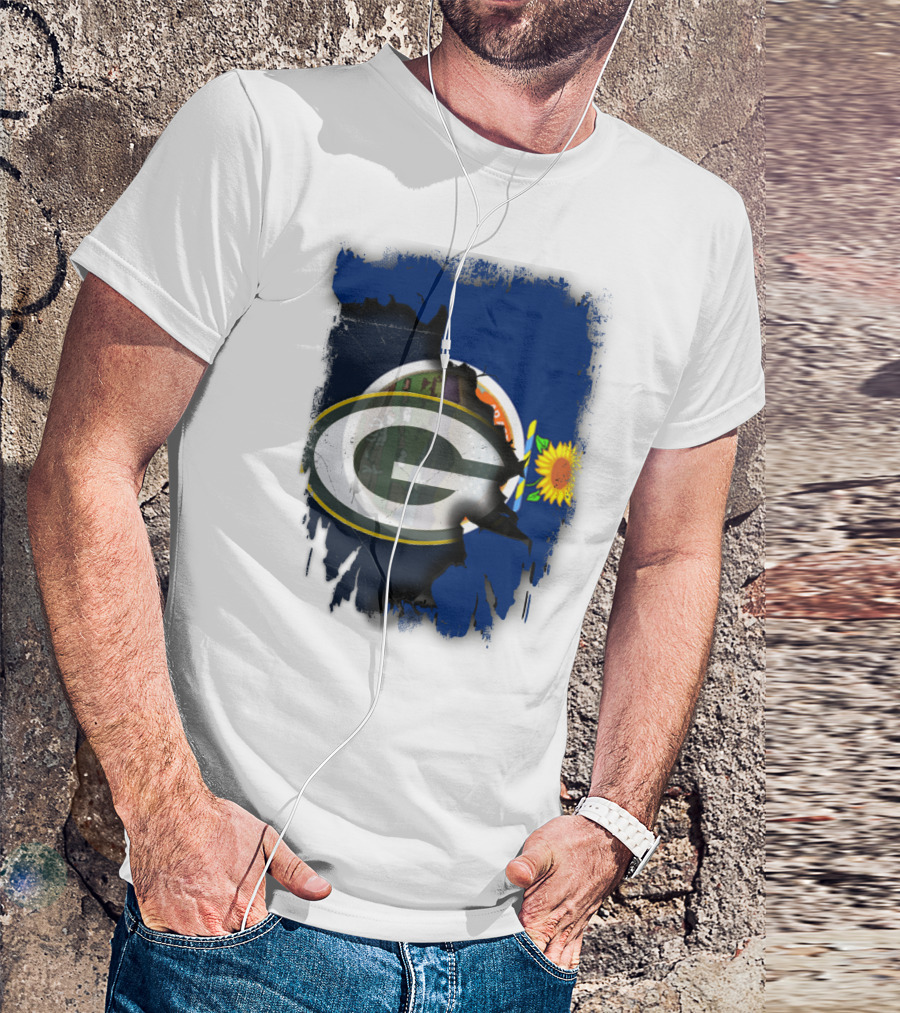 Kansas State Flag With Green Bay Packers Logo And Sunflower T-Shirt