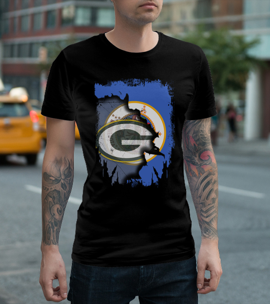 Minnesota Flag Ripped to Reveal Green Bay Packers T-Shirt