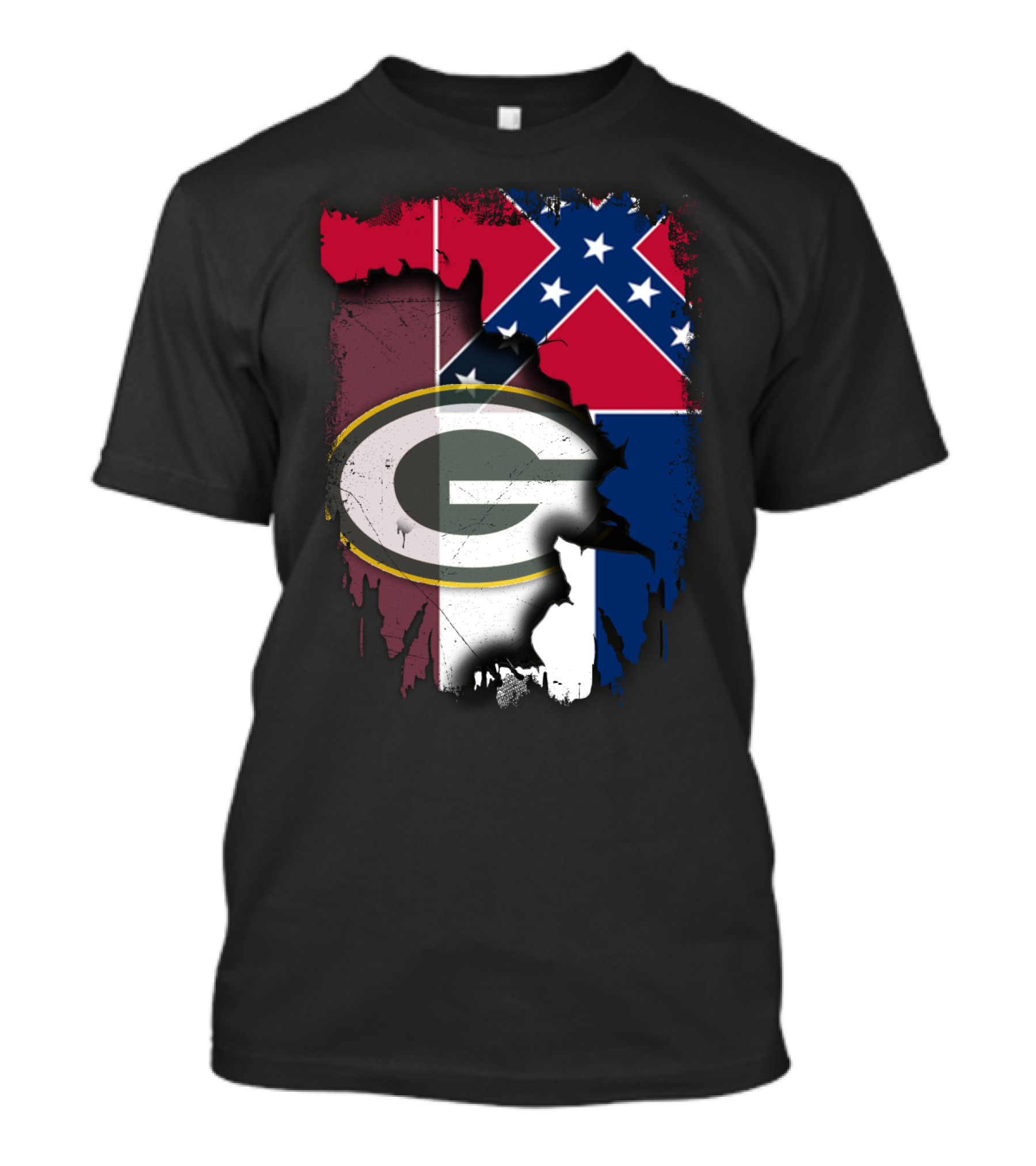 Mississippi Confederate Flag With Green Bay Packers T-Shirt
