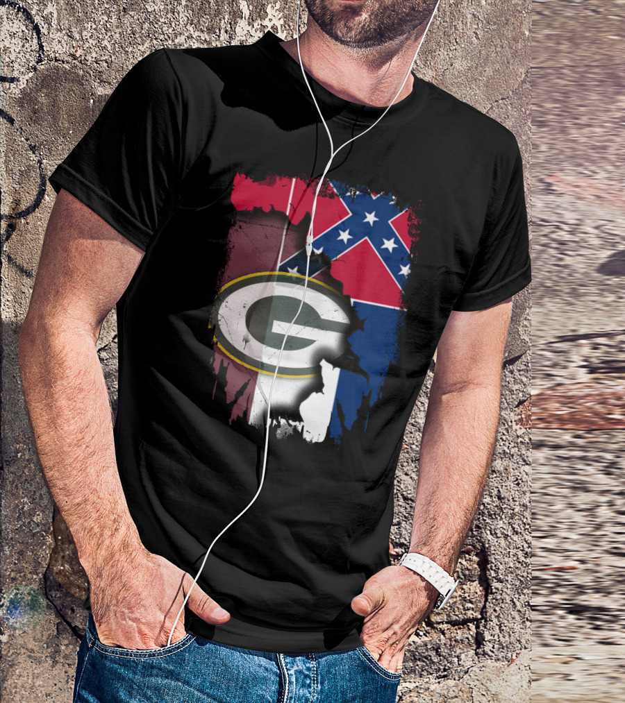 Mississippi Confederate Flag With Green Bay Packers T-Shirt