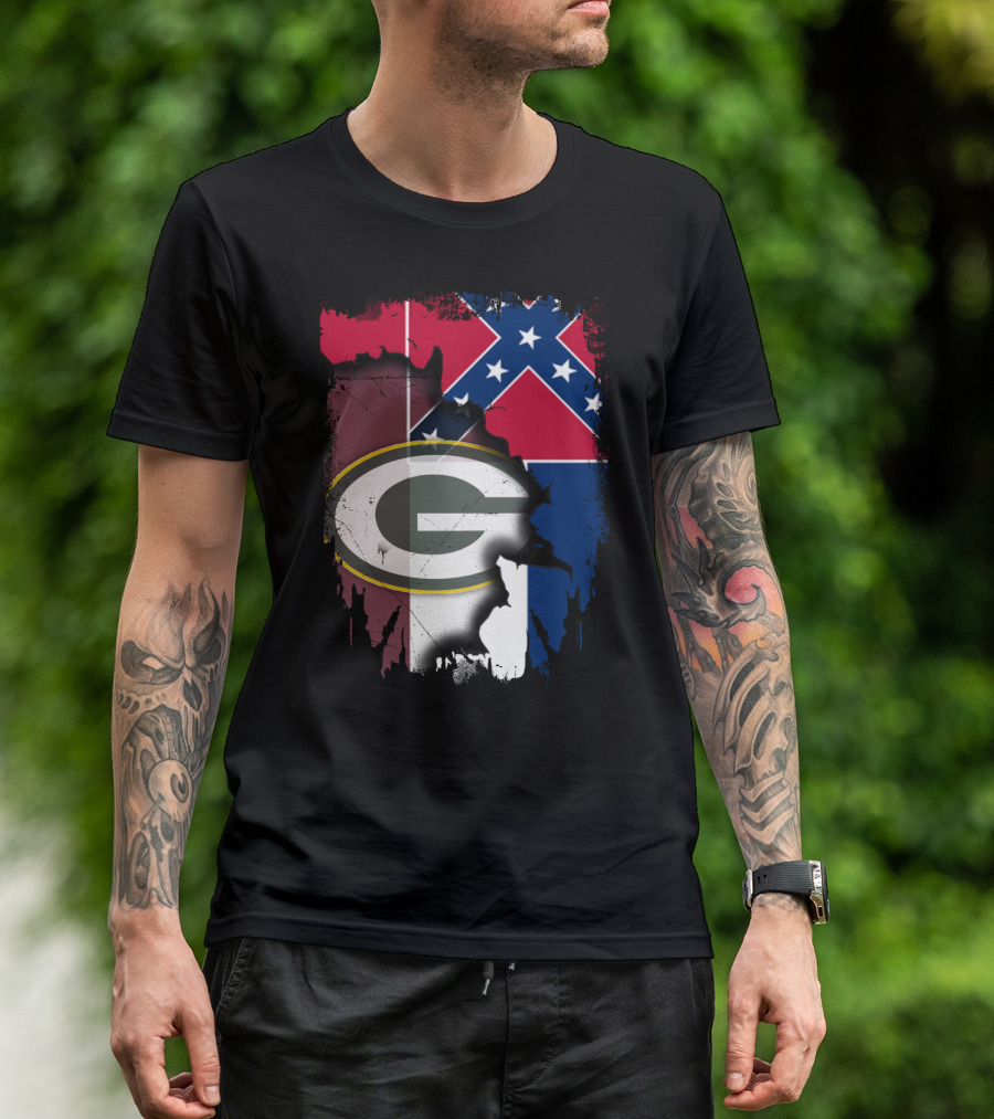 Mississippi Confederate Flag With Green Bay Packers T-Shirt