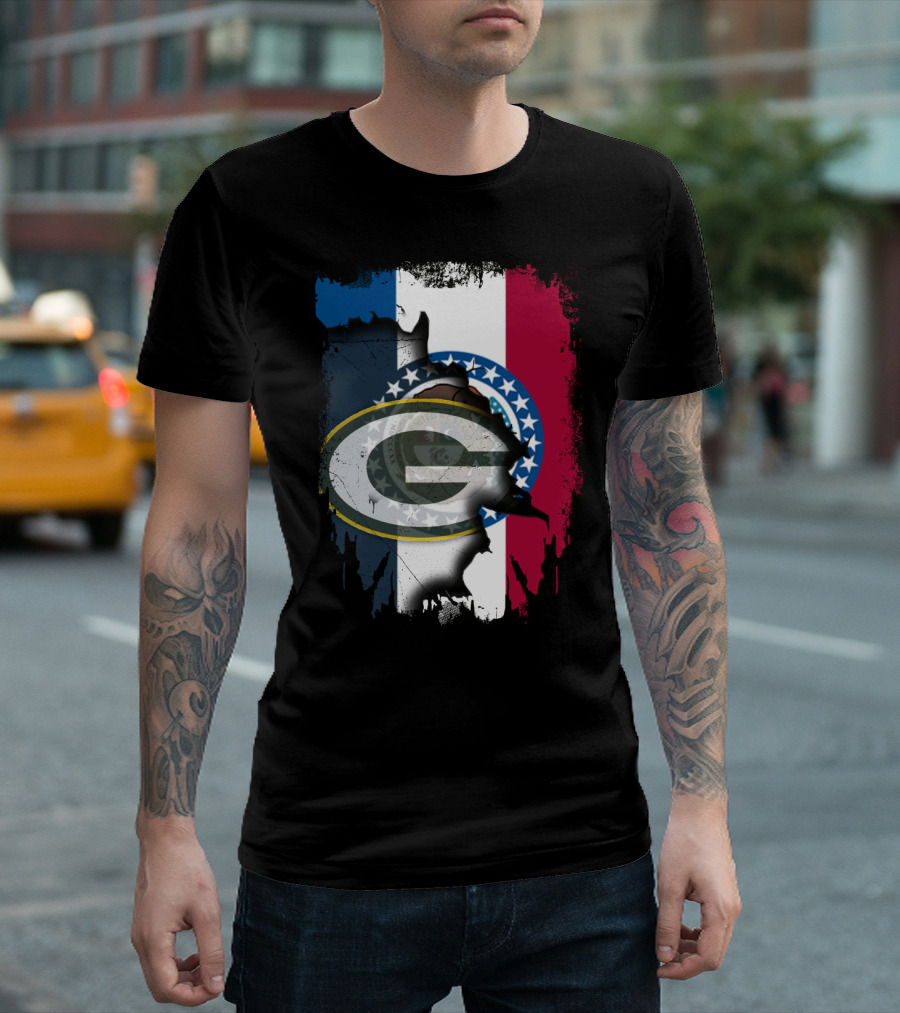 Missouri Flag with Green Bay Packers Logo Fusion T-Shirt
