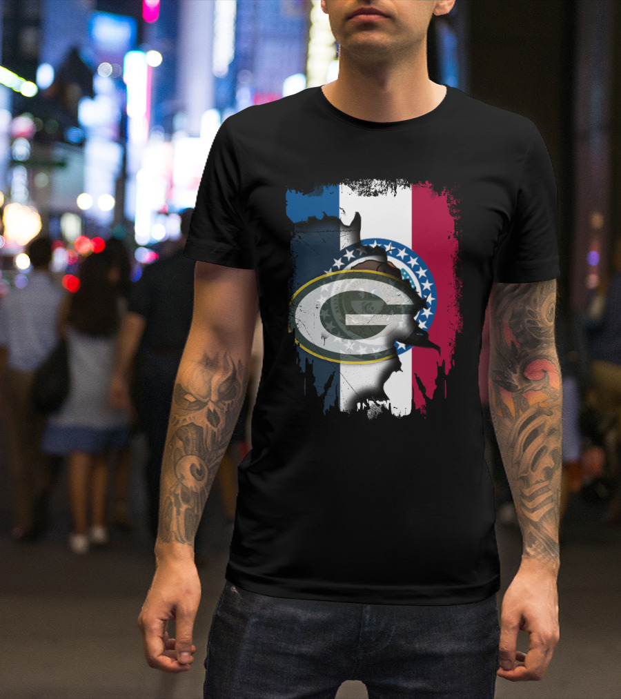 Missouri Flag With Green Bay Packers Logo Fusion T-Shirt