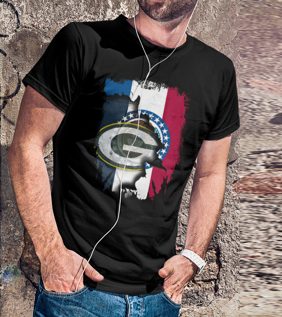 Missouri Flag With Green Bay Packers Logo Fusion T-Shirt
