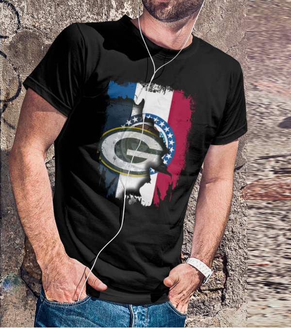 Missouri Flag With Green Bay Packers Logo Fusion T-Shirt