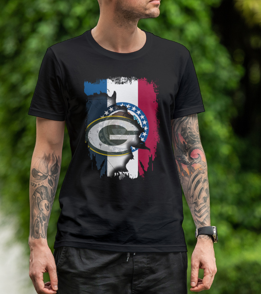 Missouri Flag With Green Bay Packers Logo Fusion T-Shirt