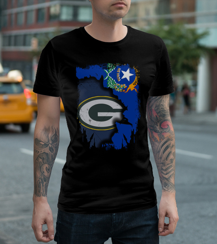 Nevada State Pride With Green Bay Packers Logo Fusion T-Shirt