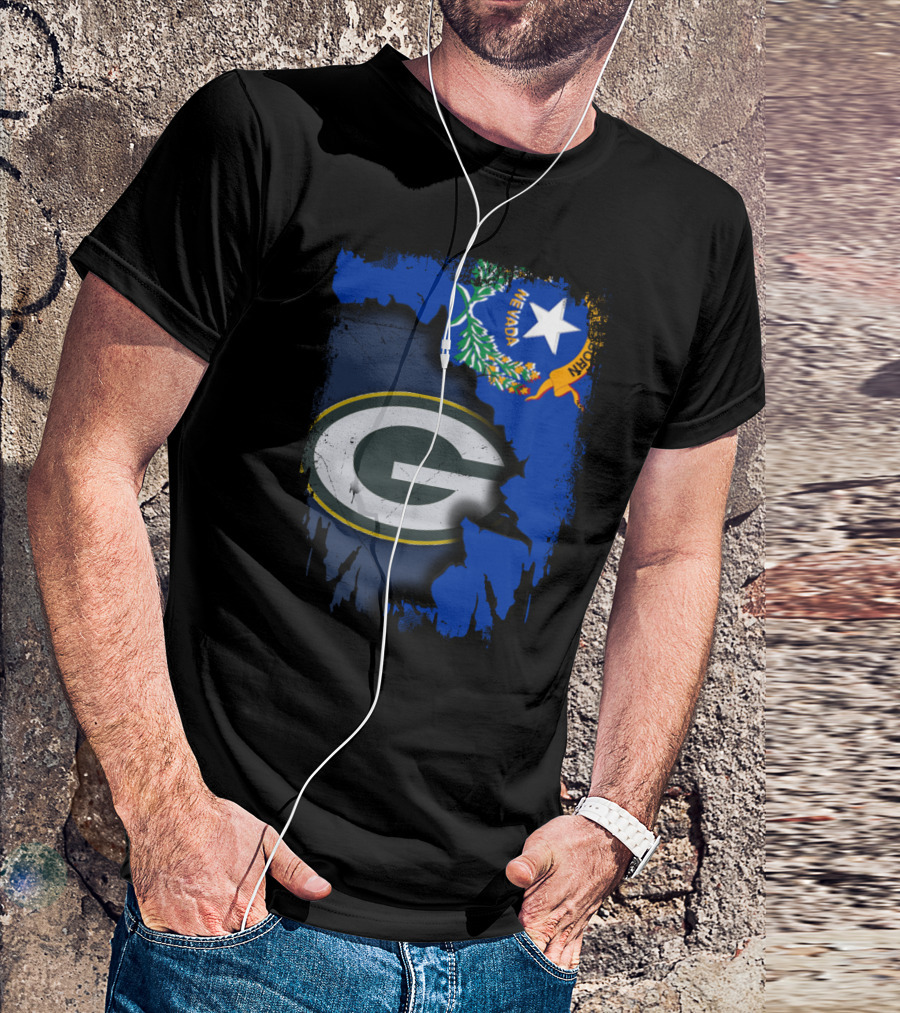 Nevada State Pride With Green Bay Packers Logo Fusion T-Shirt