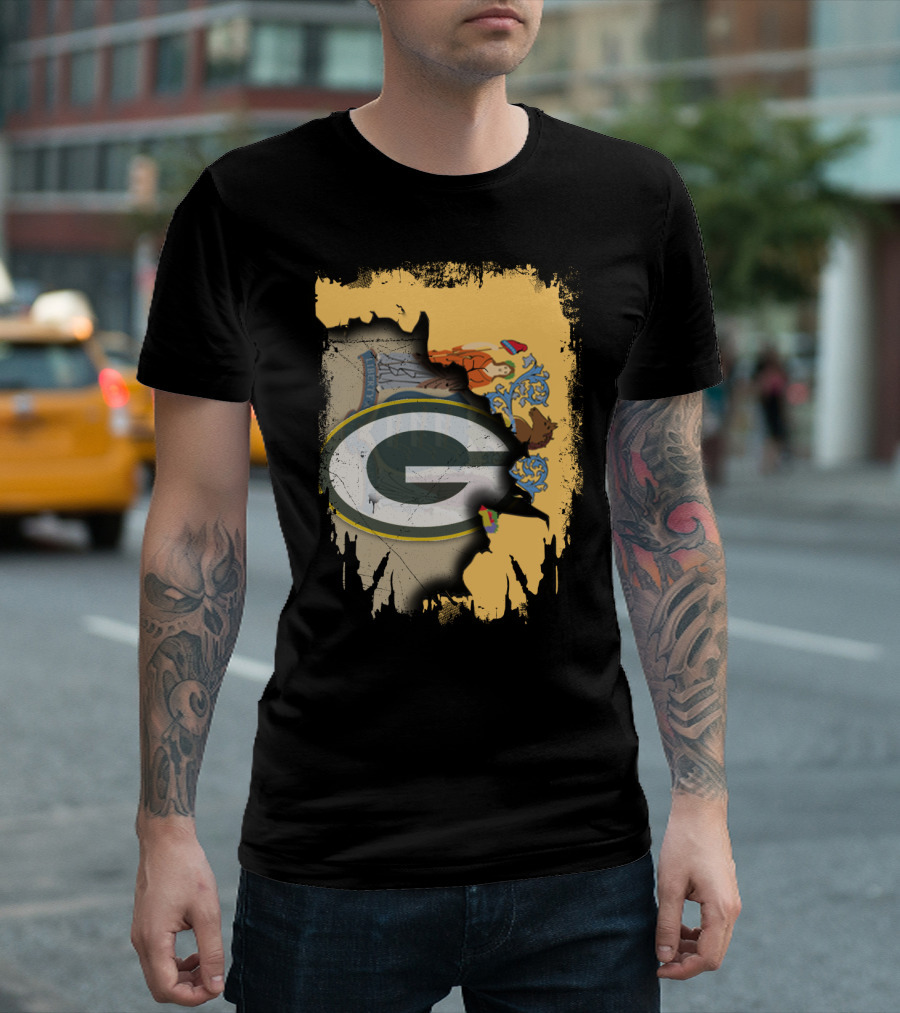 New Jersey State Coat Of Arms Overlay With Green Bay Packers T-Shirt