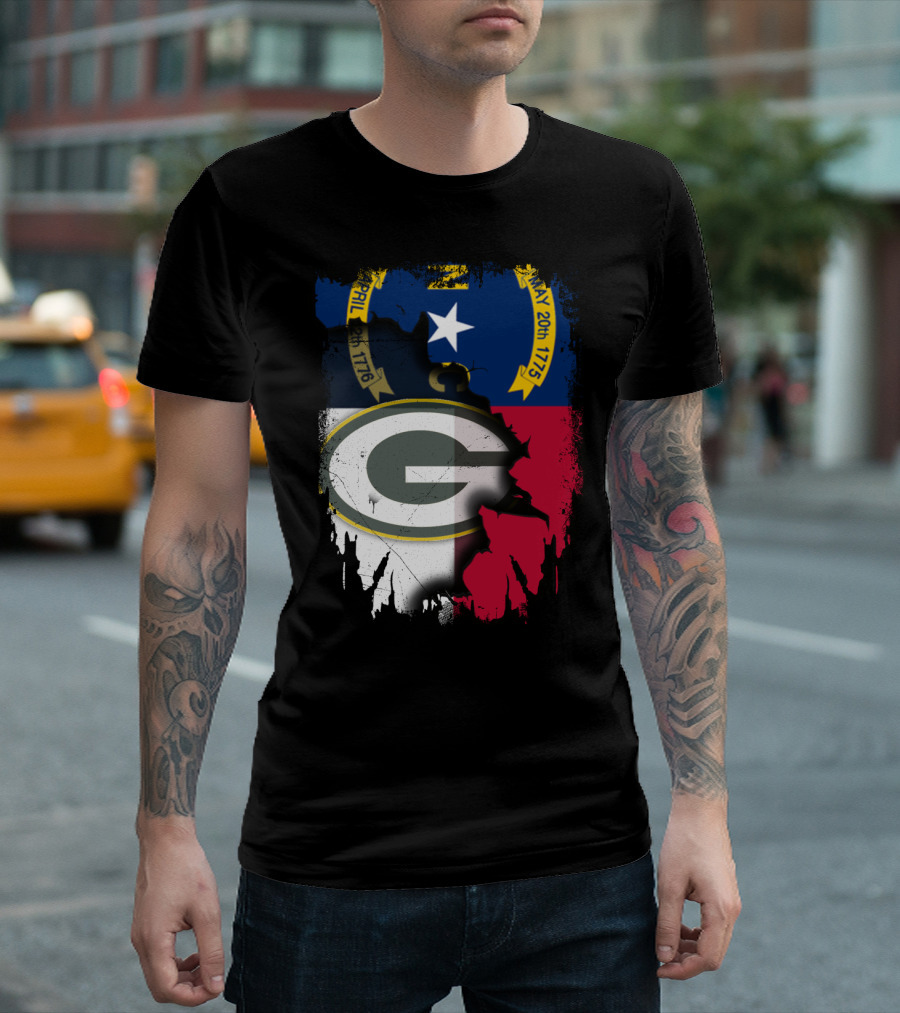 Together North Carolina Flag Green Bay Packers Collaboration T-Shirt